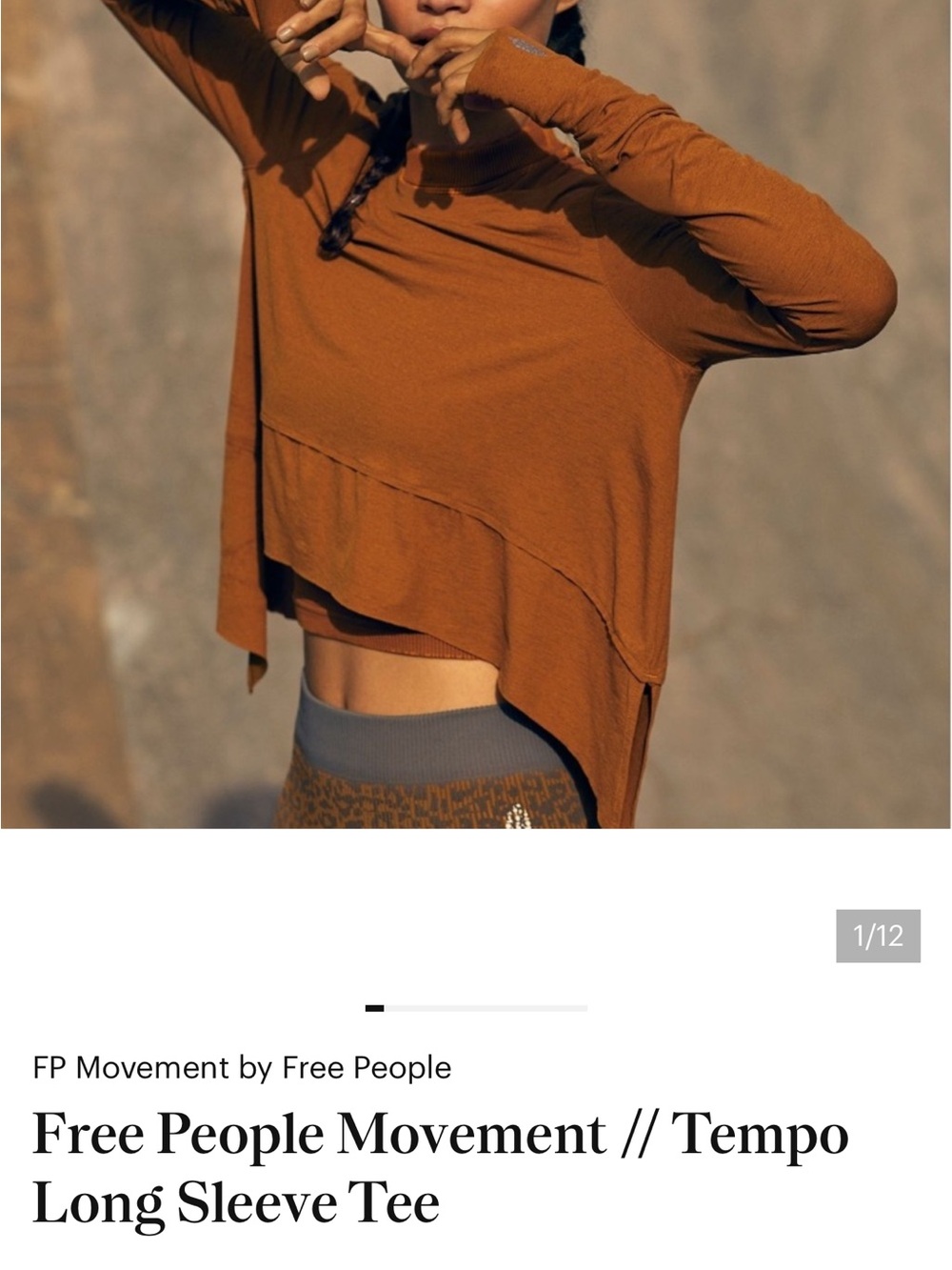 FP Movement by Free People Rust Brown Long Sleeve Crop Tee